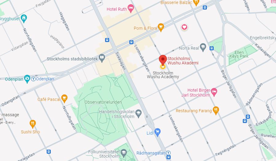 Karta som visar var Stockholms Wushu Akademi finns i Vasastan
